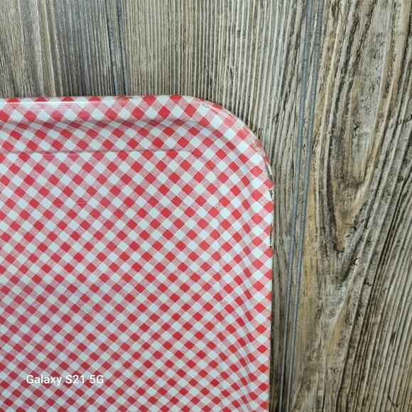 Vintage Gingham Check Tray, Red White Checked, Lap TV Tray, Country Decor - Picture 3 of 4